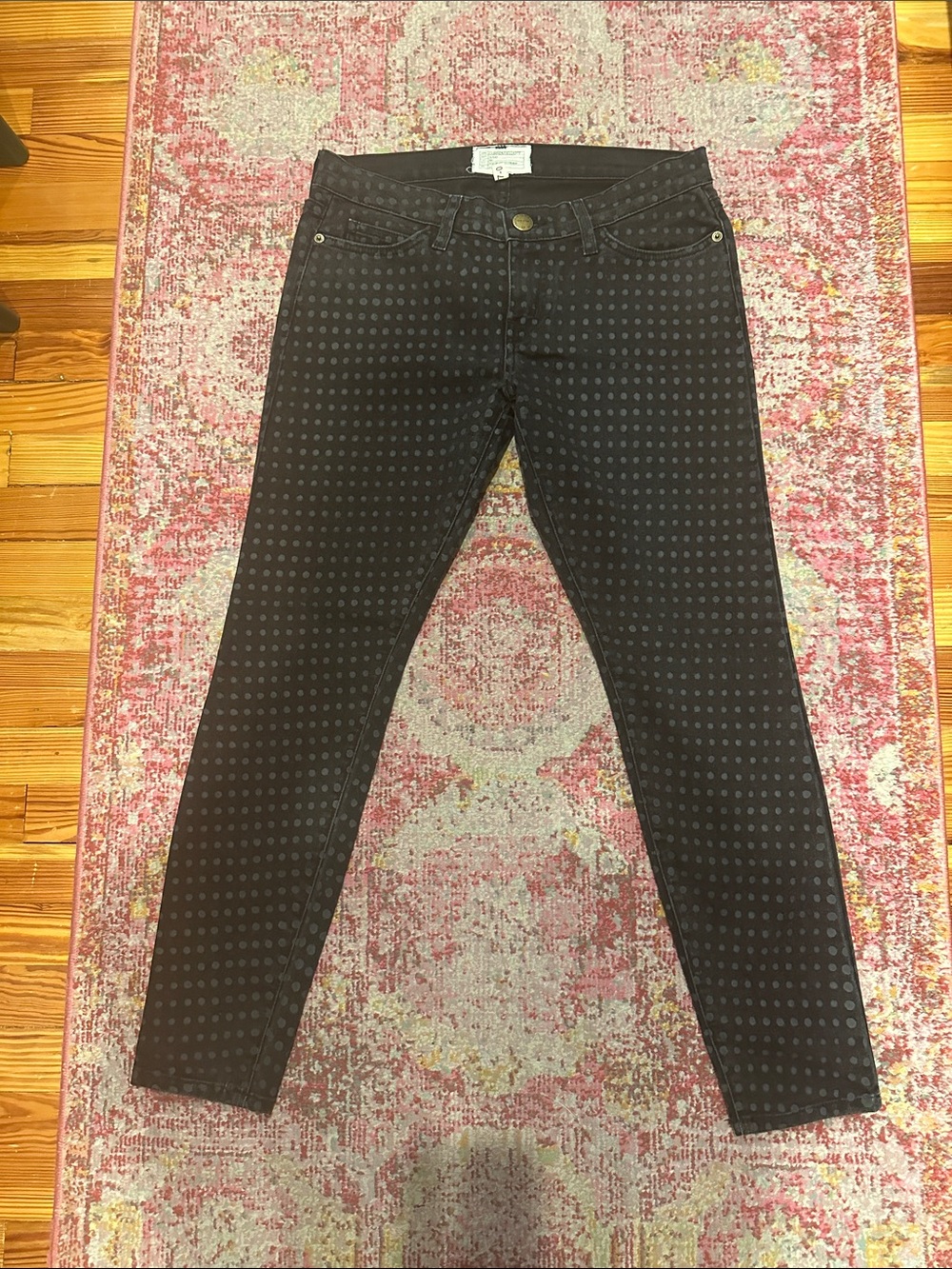 Current/Elliott Black Skinny Jeans with Subtle Dot Print